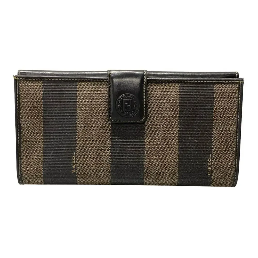 Fendi Pecan Long Wallet Black Beige PVC Leather